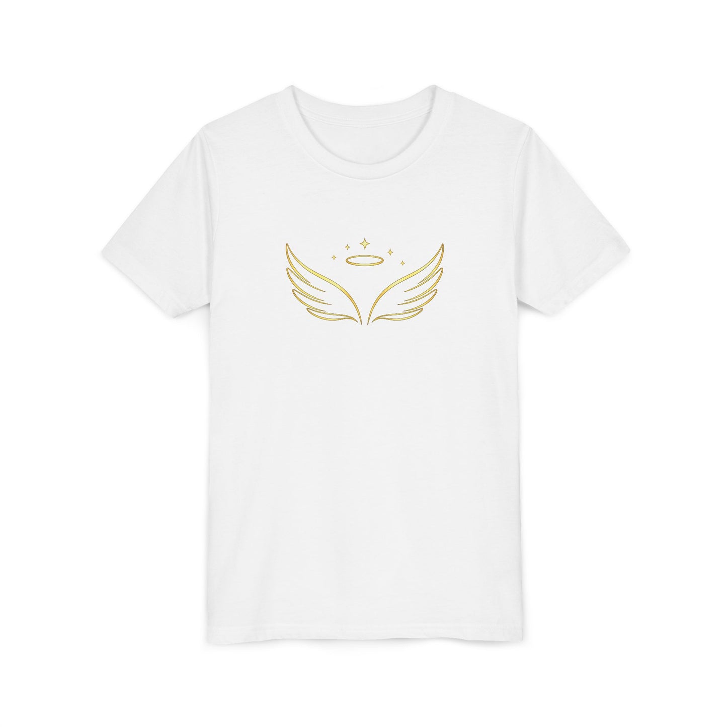 Youth Tee — Gold Angel Wings & Halo Graphic