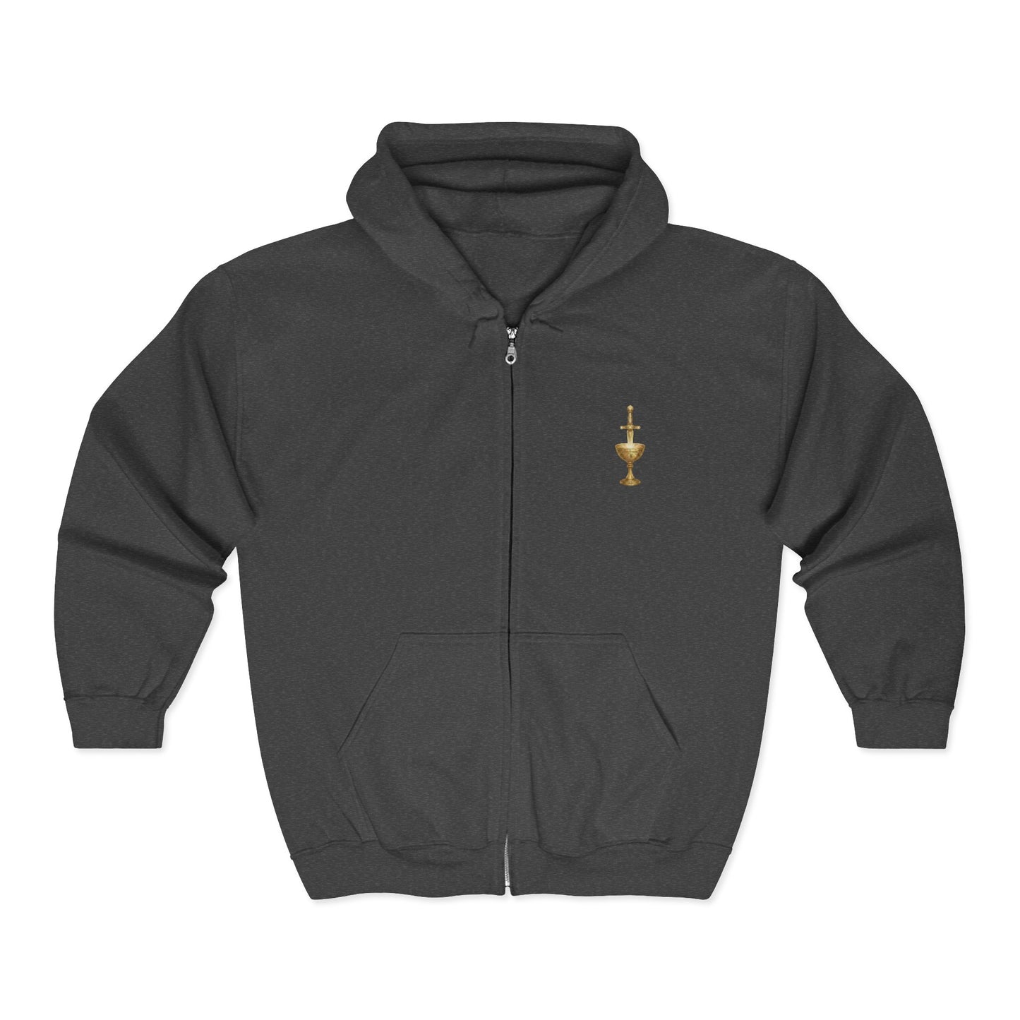 Copy of Copy of Gold Chalice Cross Zip Hoodie — Small Chest Emblem Religious Symbol Full-Zip Hoodie