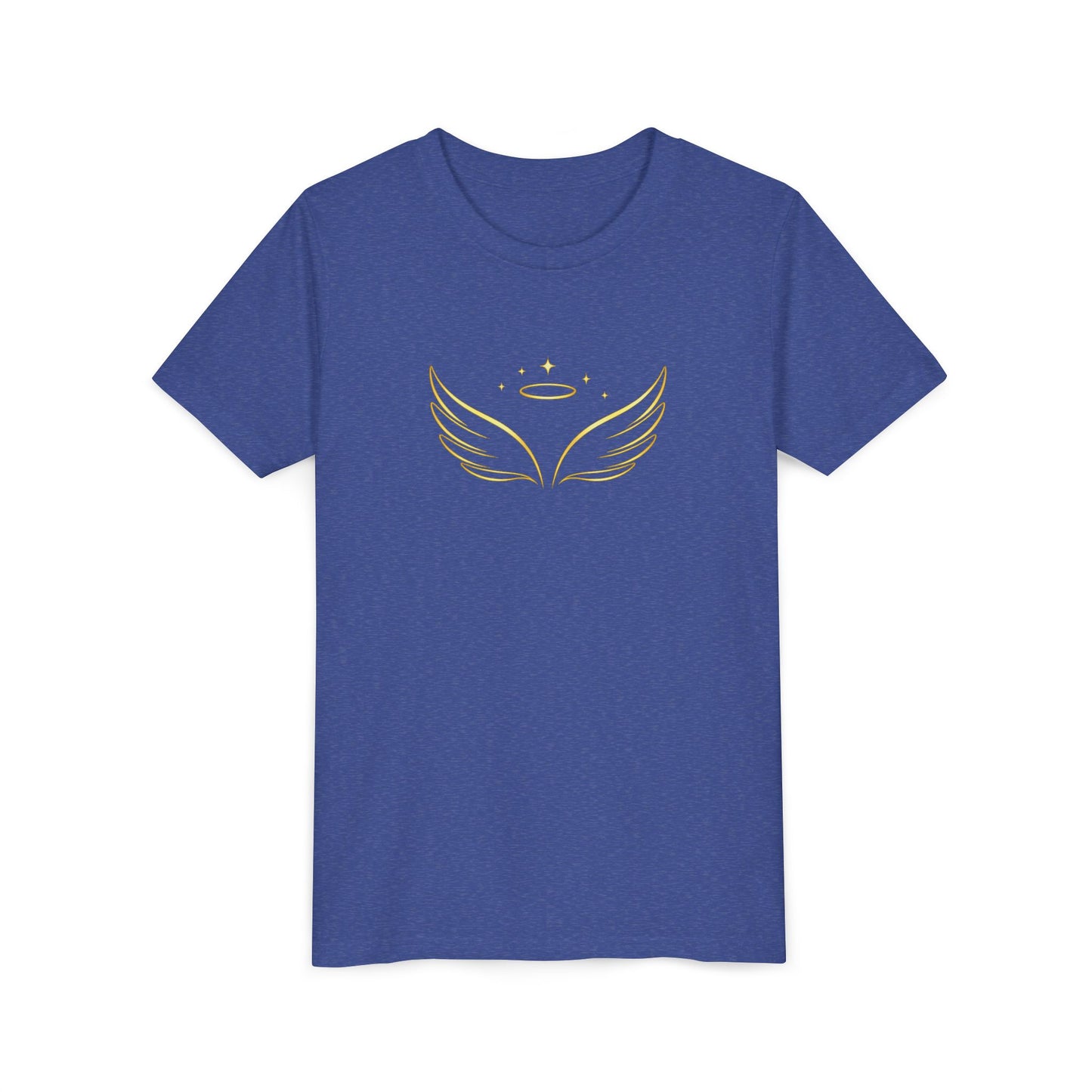 Youth Tee — Gold Angel Wings & Halo Graphic