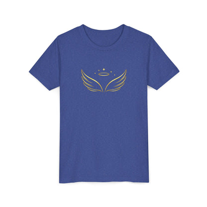 Youth Tee — Gold Angel Wings & Halo Graphic