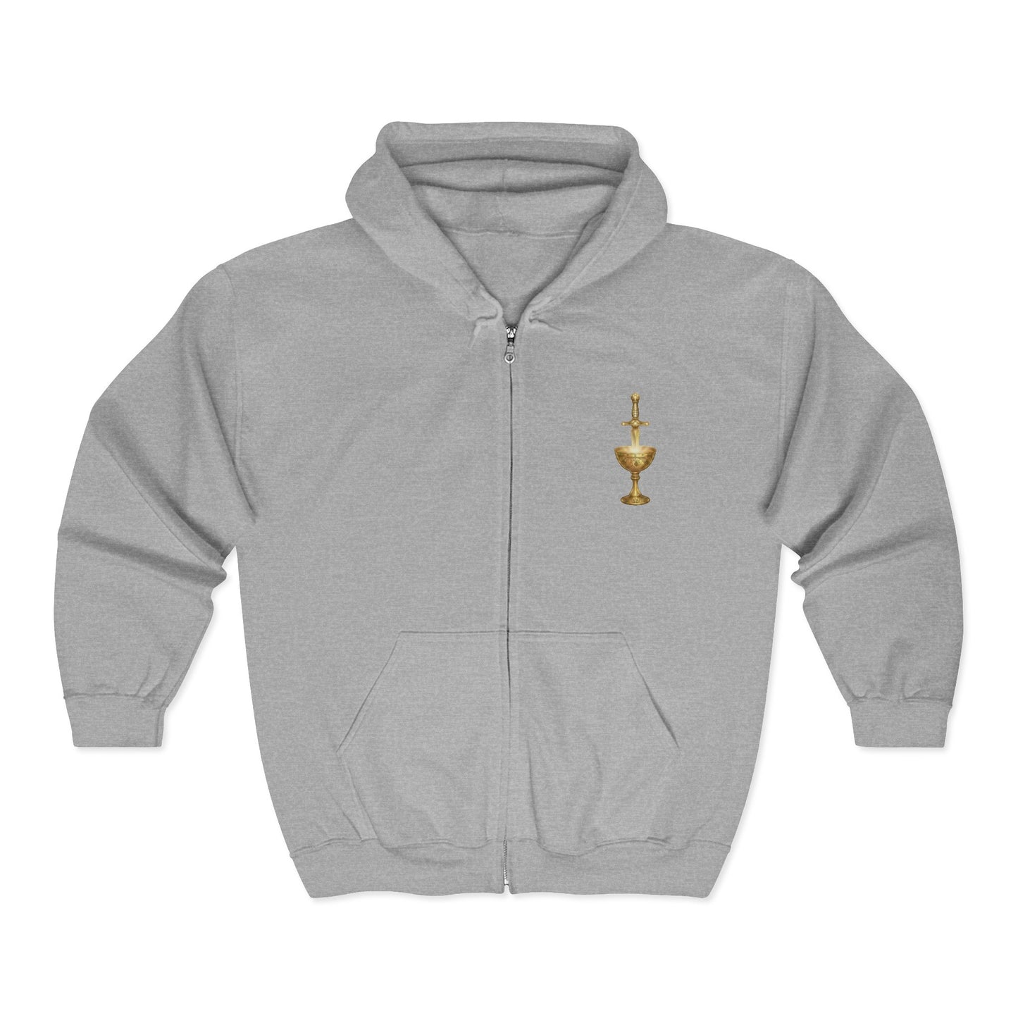 Copy of Gold Chalice Cross Zip Hoodie — Small Chest Emblem Religious Symbol Full-Zip Hoodie