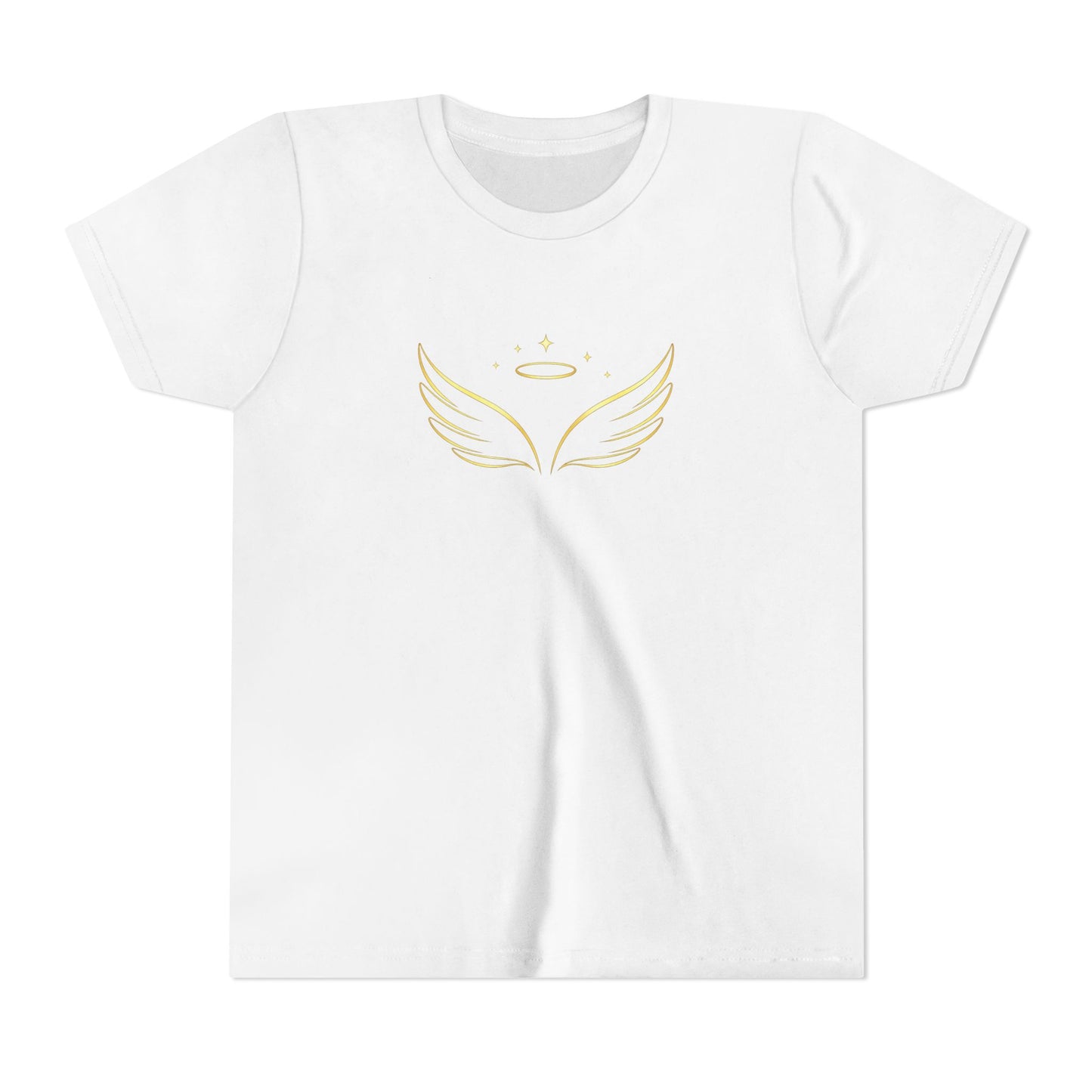 Youth Tee — Gold Angel Wings & Halo Graphic