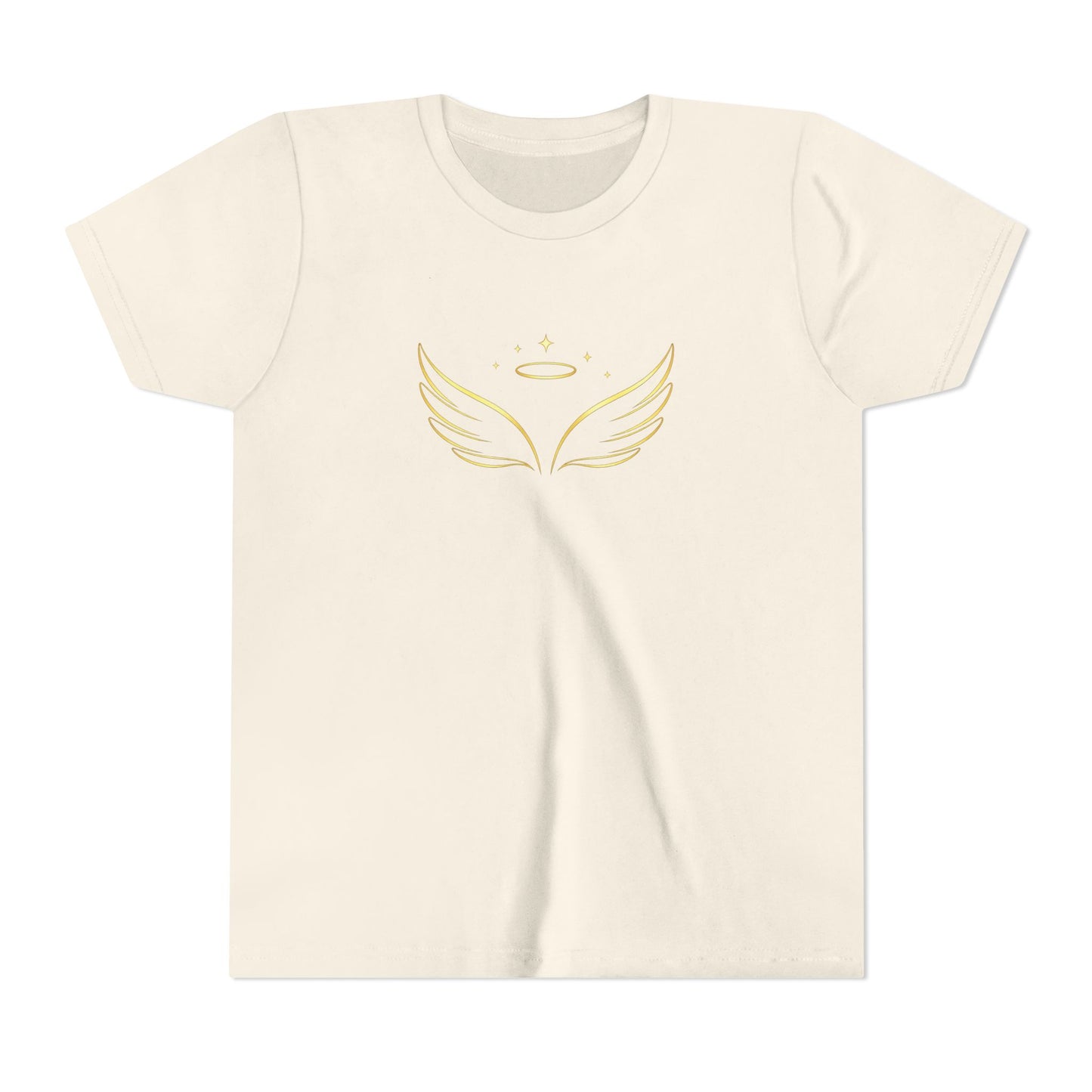 Youth Tee — Gold Angel Wings & Halo Graphic