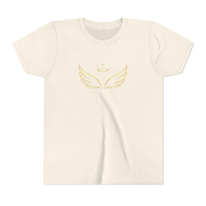 Youth Tee — Gold Angel Wings & Halo Graphic