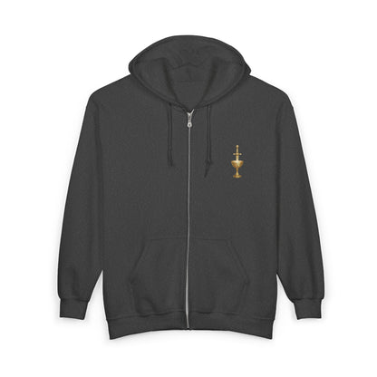 Copy of Copy of Gold Chalice Cross Zip Hoodie — Small Chest Emblem Religious Symbol Full-Zip Hoodie