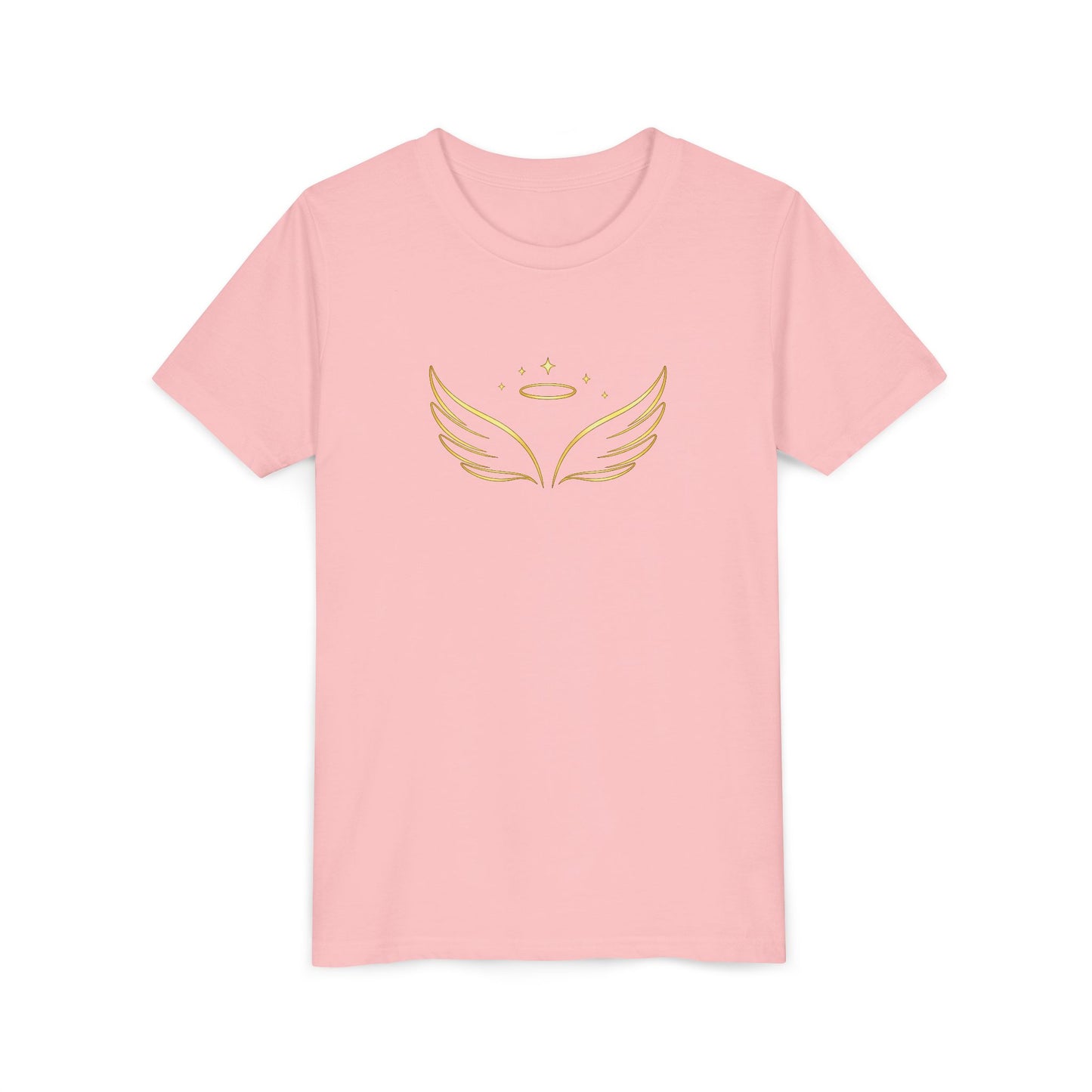 Youth Tee — Gold Angel Wings & Halo Graphic