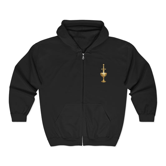 Copy of Gold Chalice Cross Zip Hoodie — Small Chest Emblem Religious Symbol Full-Zip Hoodie