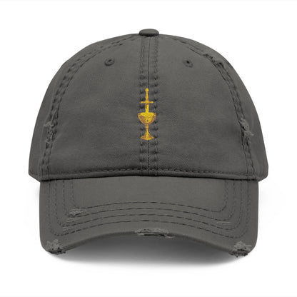 Embroidered Chalice Distressed Dad Hat — Vintage Gray Baseball Cap