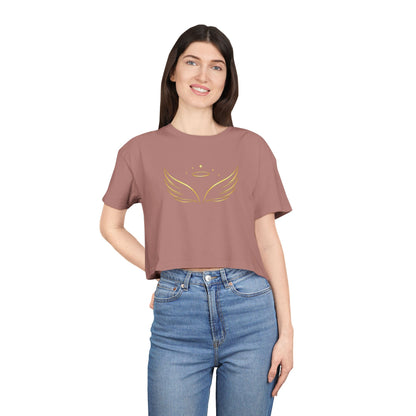 Angel Wings Crop Tee — Minimal Gold Halo Graphic Women's Top
