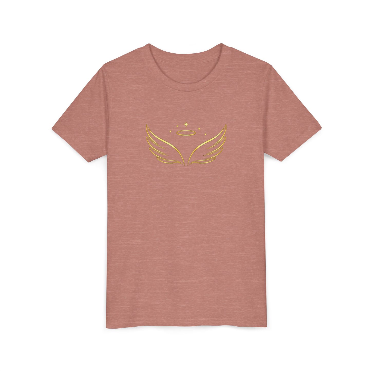 Youth Tee — Gold Angel Wings & Halo Graphic