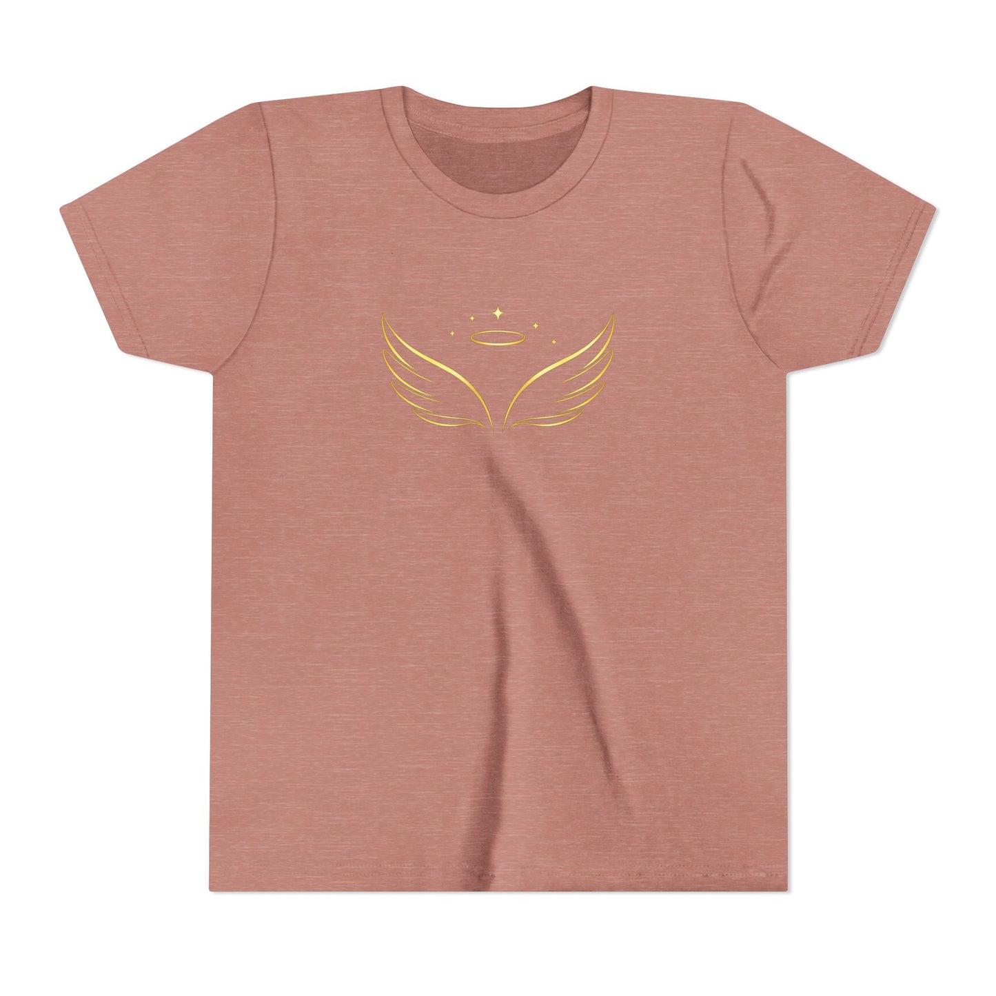 Youth Tee — Gold Angel Wings & Halo Graphic