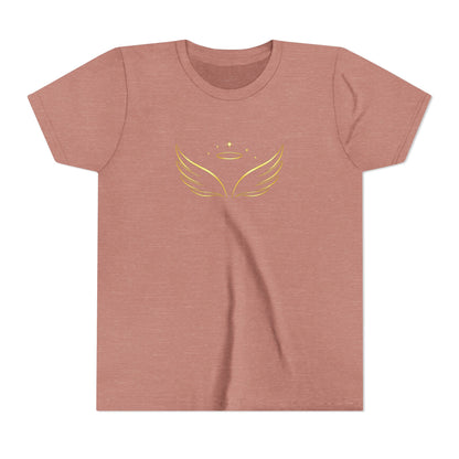 Youth Tee — Gold Angel Wings & Halo Graphic